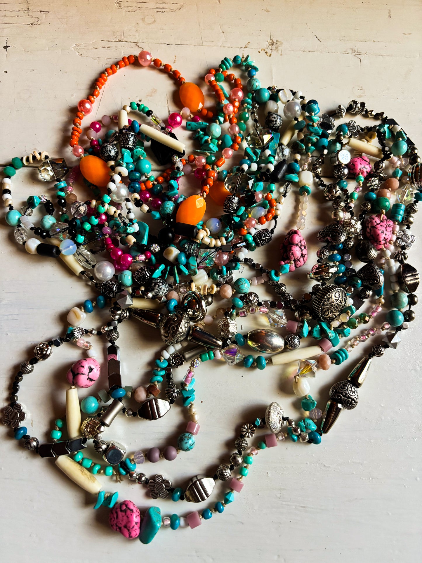 40” Wrap Necklace - Turquoise & Metallic