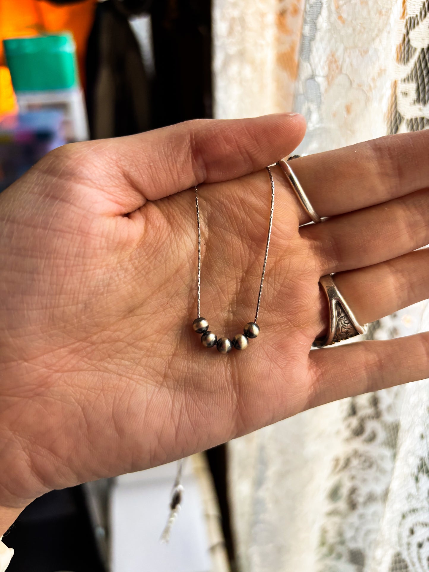 Sterling Navajo Pearl 14” Necklace