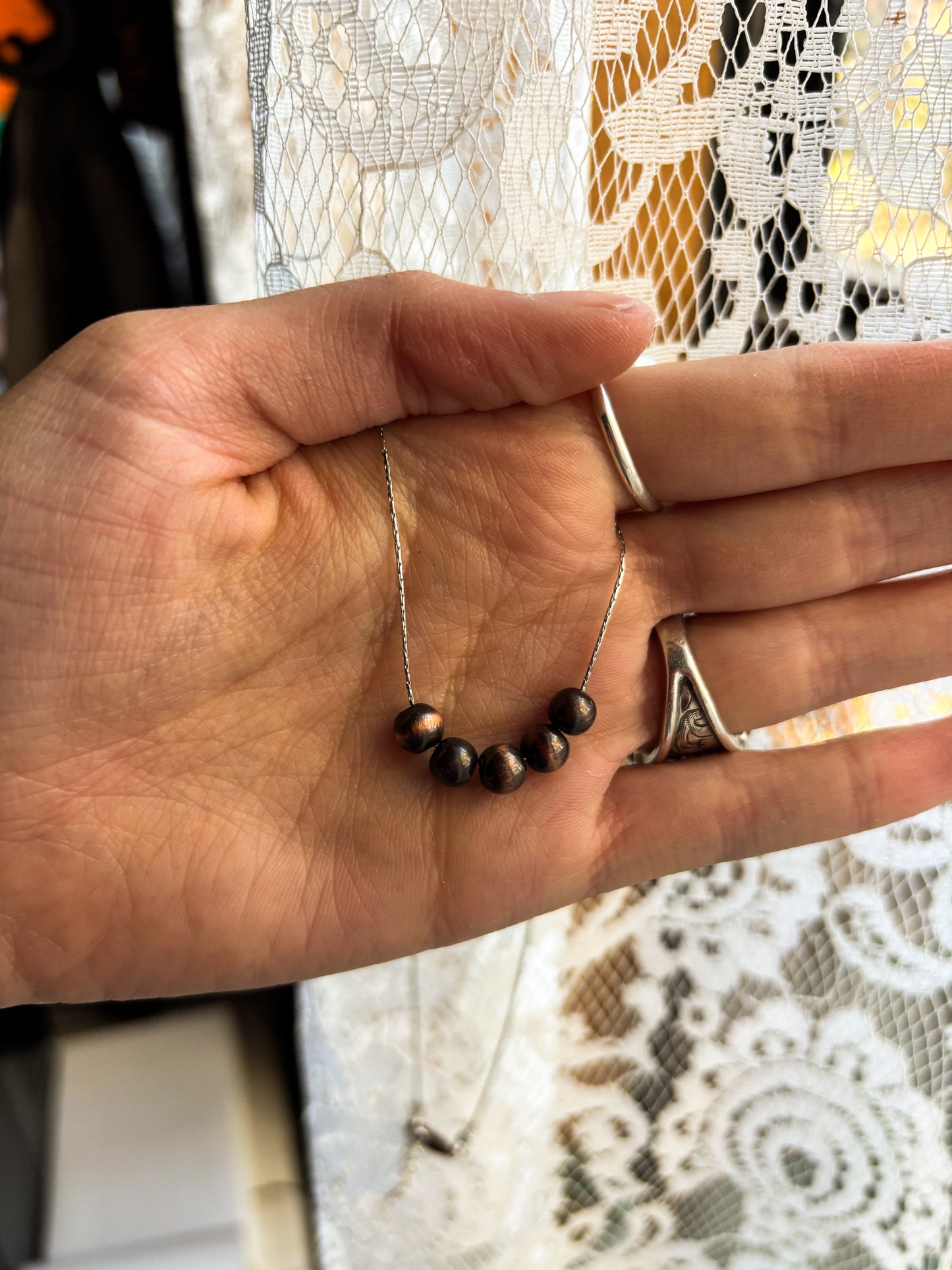 Faux Copper Navajo Pearl 14” Necklace (Sterling String)