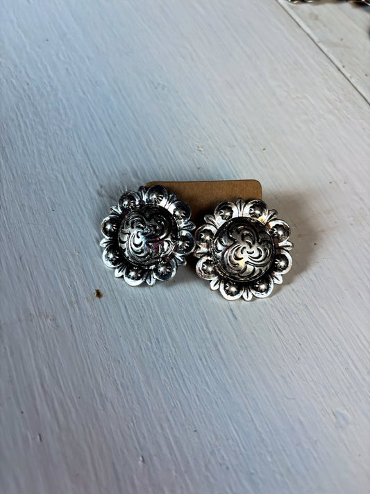 Silver Concho Stud Earrings