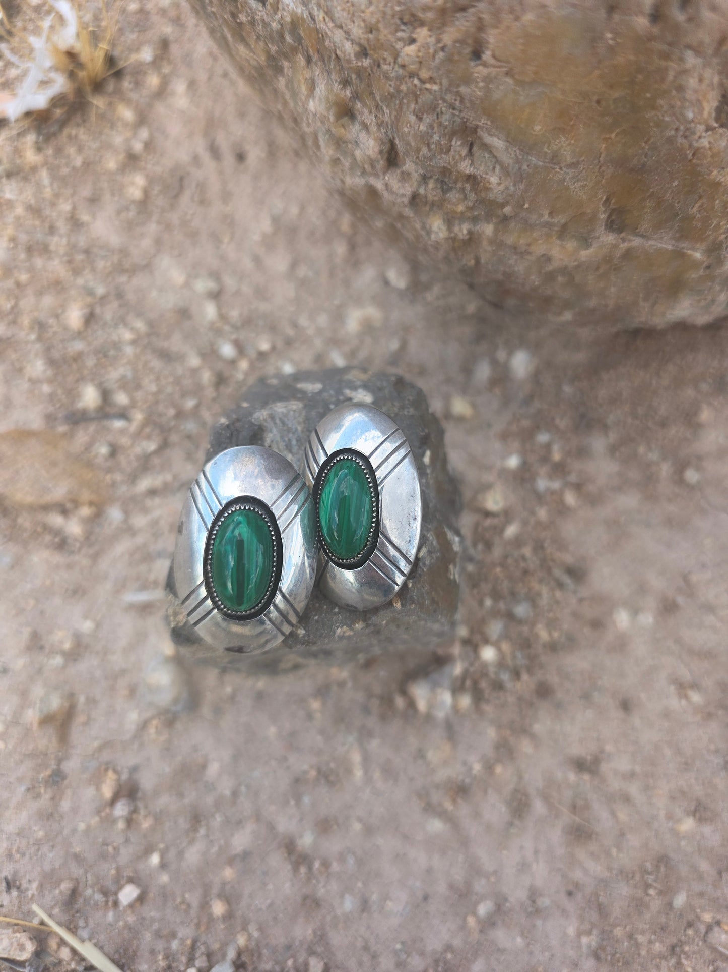 Chris Charley Malacite Oval Sterling Earrings