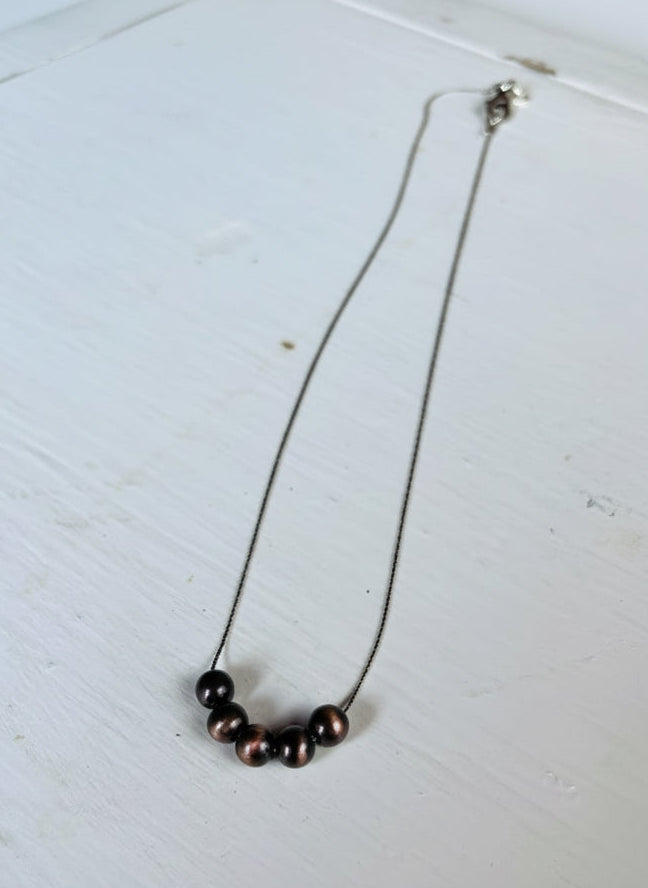 Faux Copper Navajo Pearl 14” Necklace (Sterling String)