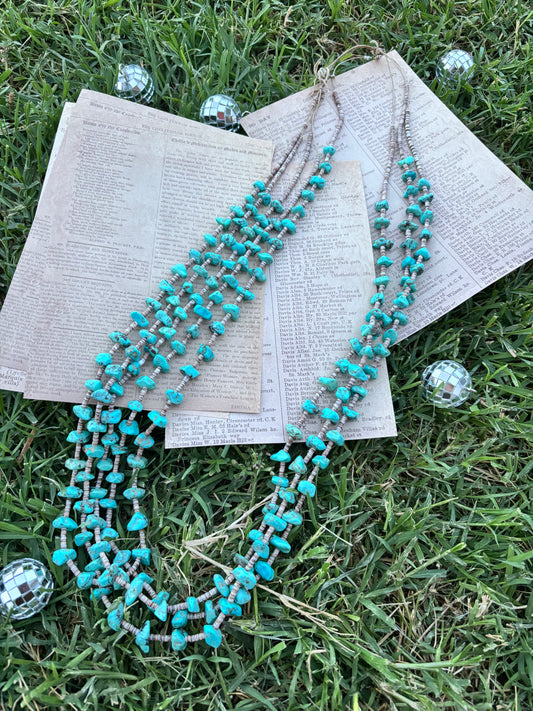 Vintage Turquoise Layered Necklace 24"