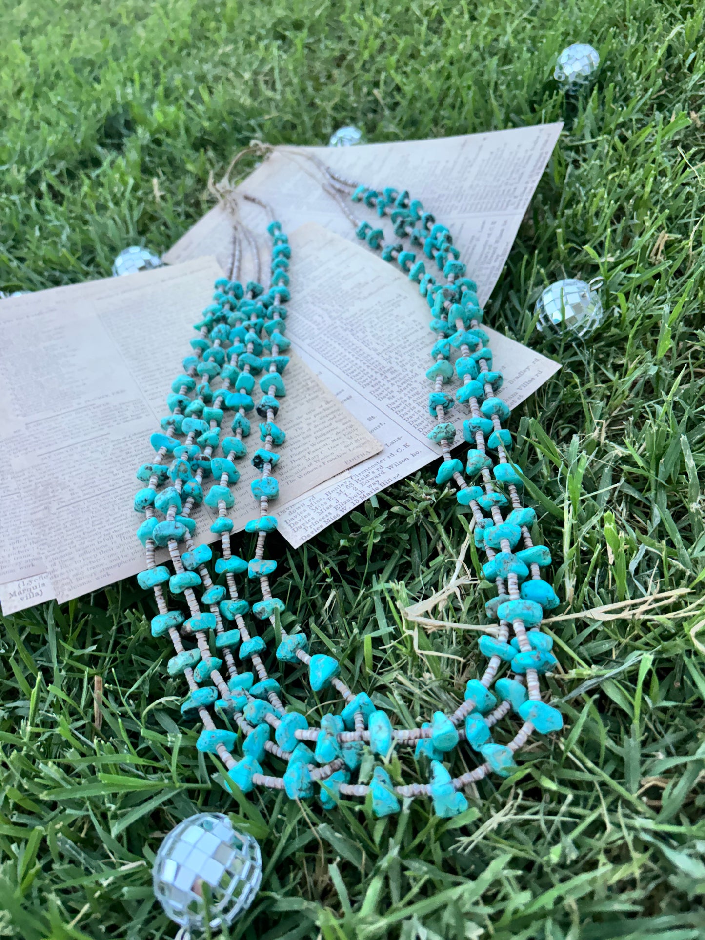 Vintage Turquoise Layered Necklace 24"