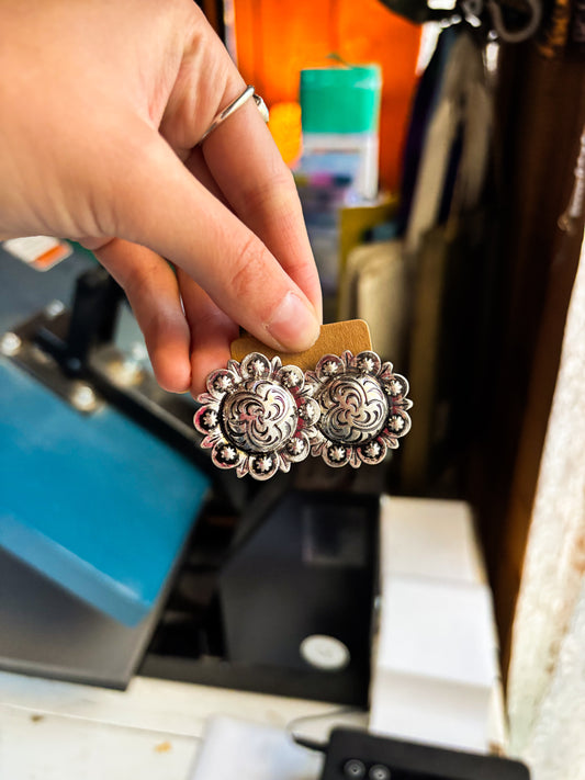 Silver Concho Stud Earrings