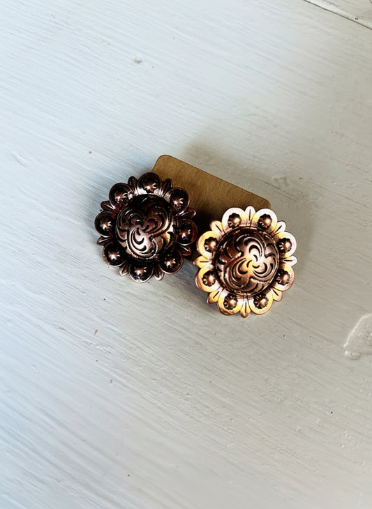 Copper Concho Stud Earrings