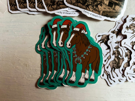 Cowboy Clydesdale Christmas Sticker