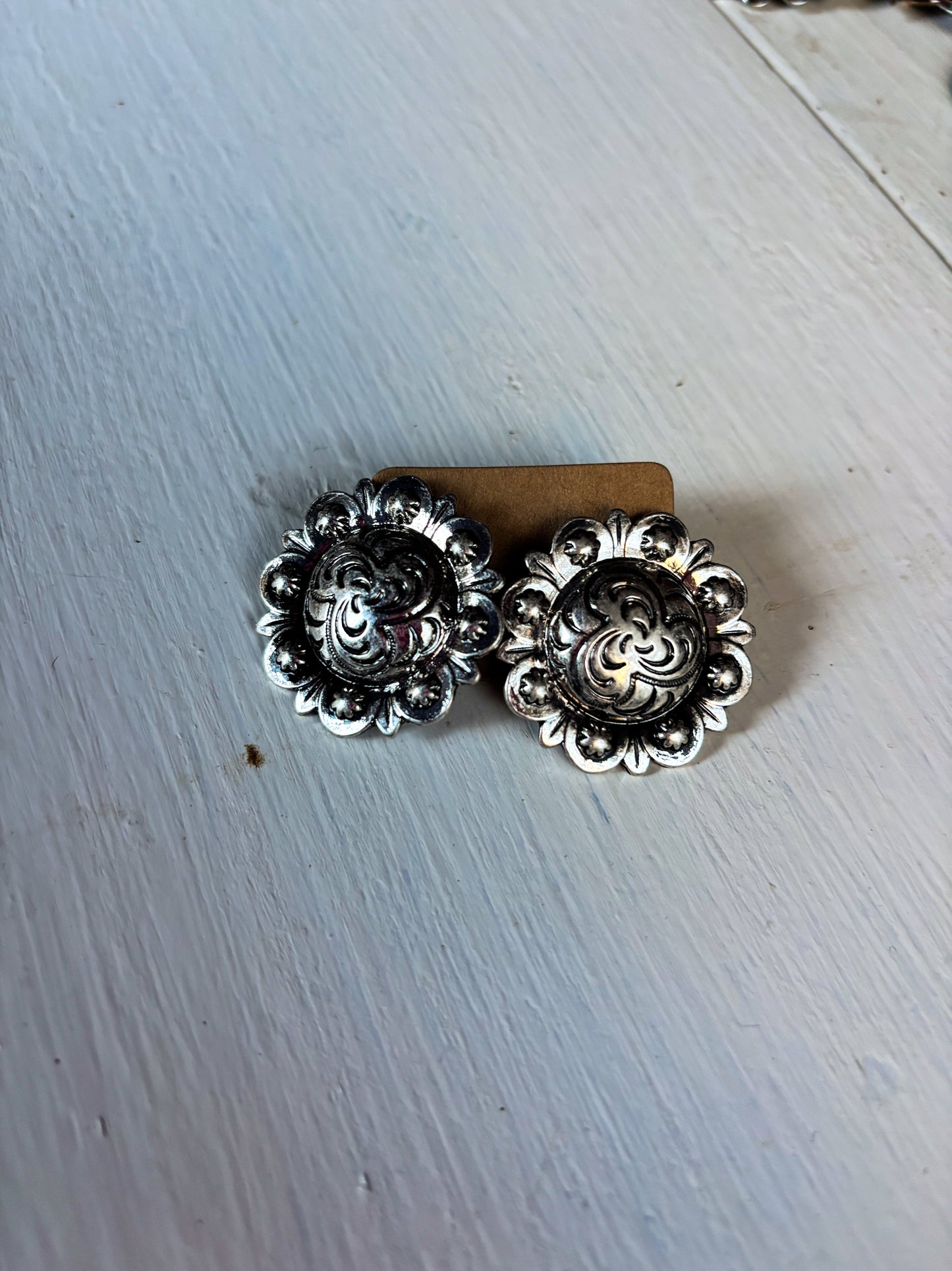 Silver Concho Stud Earrings