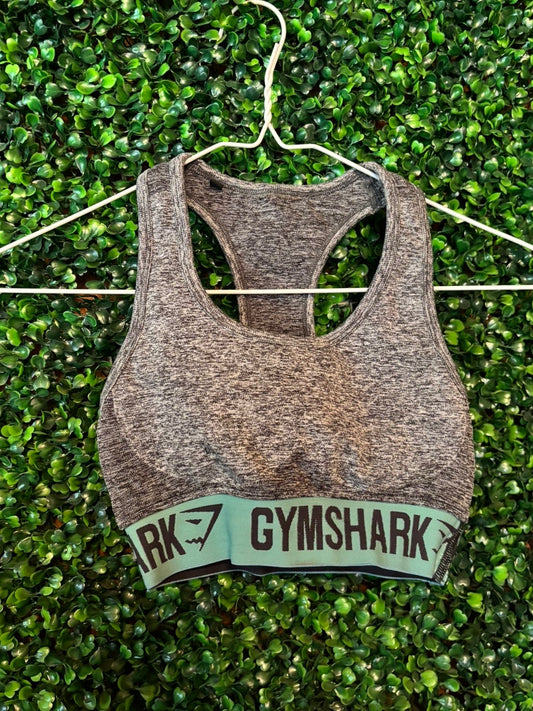Pre-Loved Gymshark Racerback Sports Bra - Medium Grey and Turquoise (Size XS)