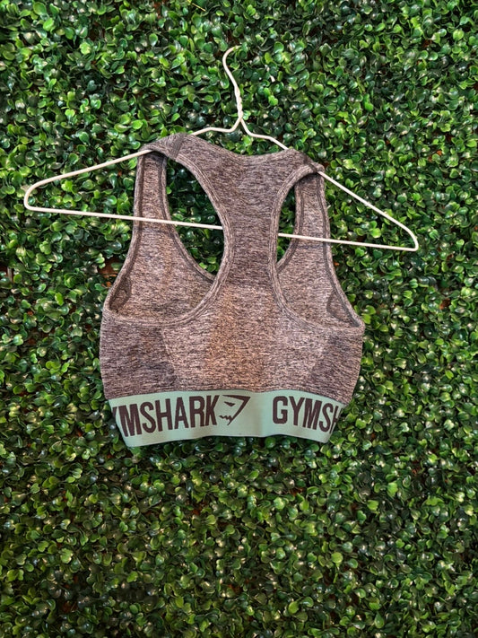 Pre-Loved Gymshark Racerback Sports Bra - Medium Grey and Turquoise (Size XS)