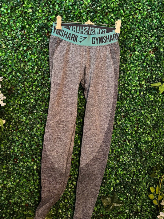 Pre-Loved Gymshark High Rise Leggings - Medium Grey/Turquoise (Size XS)