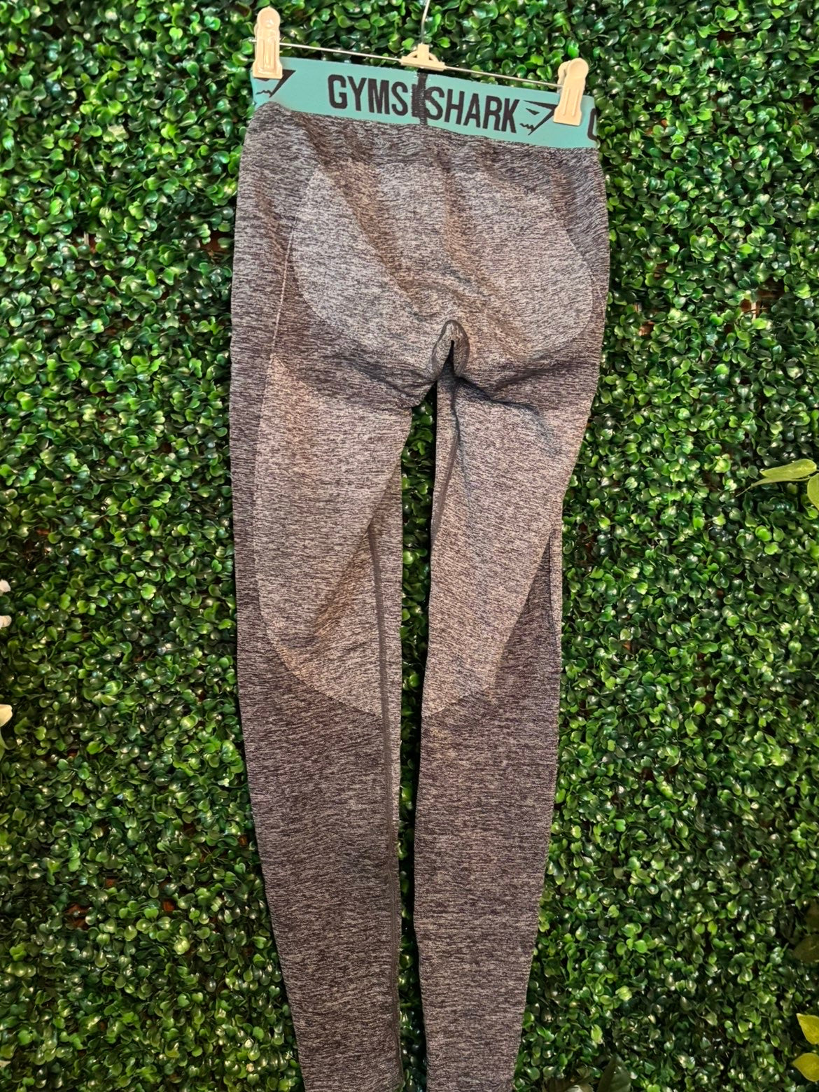 Pre-Loved Gymshark High Rise Leggings - Medium Grey/Turquoise (Size XS)