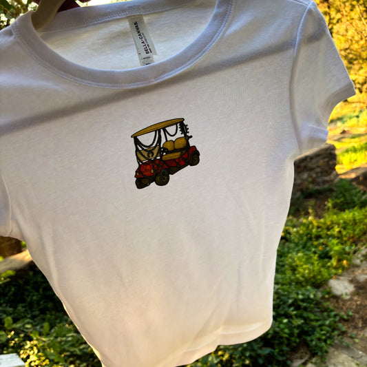 Turquoise Gold Cart Tee - Crop White